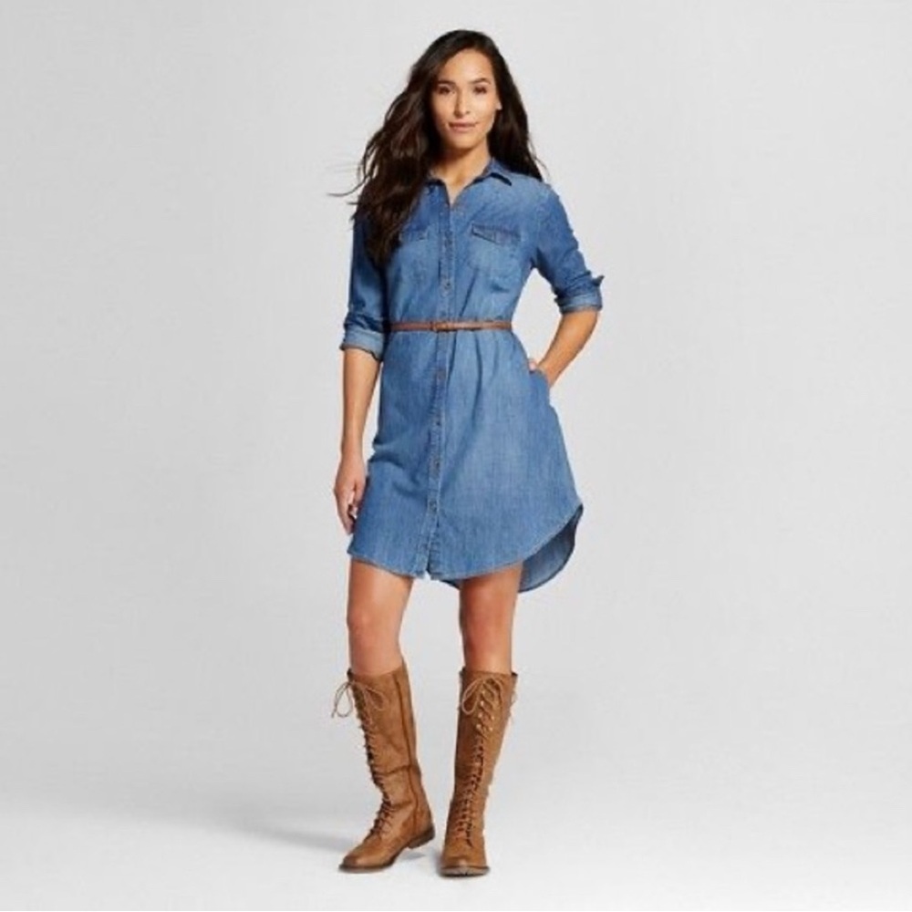 Merona Dark Blue Long Sleeve Denim Dress - EUC🌻
